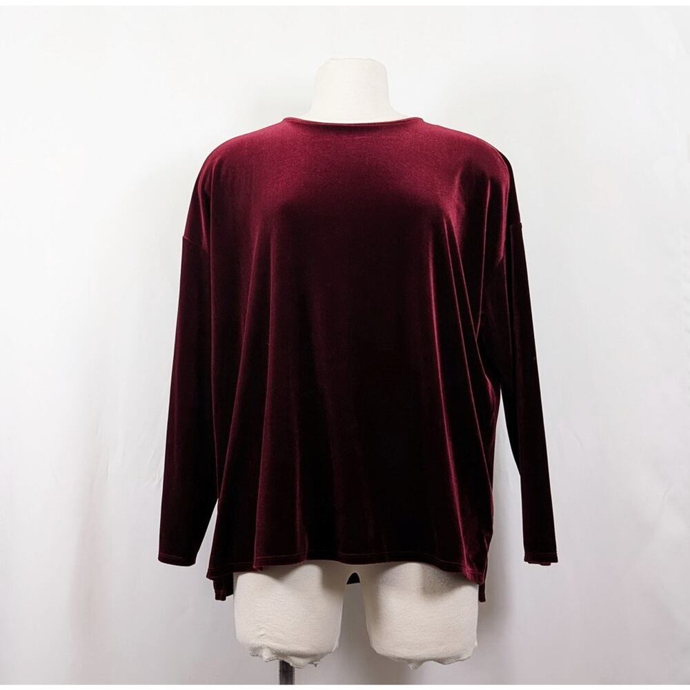 J.Jill Top Burgundy Velour Long Sleeve Women's Size XL